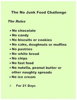 No junk food challenge: 21 days. I think I'm going to try this, except for the peanut butter. Being a picky vegetarian, I get most of my protein from that. All natural, pure peanut butter isn't bad for you in moderation. Junk Food Challenge, No Junk Food, No Junk Food Challenge, Diet Challenge, Food Challenge, Eat Real Food, Foods To Avoid, I Work Out, Detox Drinks