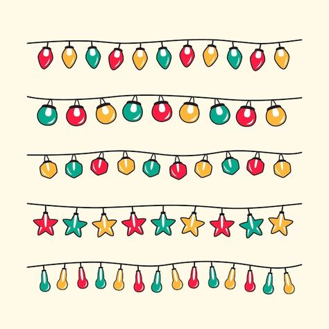 Christmas Lights Drawing Border, Lights Doodle, Christmas Lights Drawing, Lights Drawing, Colored String Lights, Colored Christmas Lights, Christmas Jello Shots, Doodle Borders, Hand Drawn Christmas