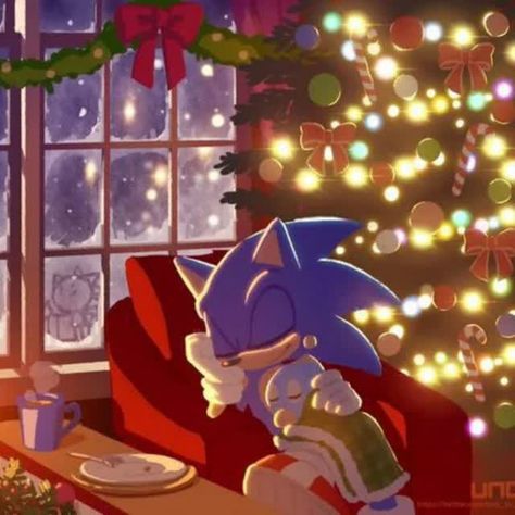 Sonic Christmas Fanart, Sonic Christmas Art, Sonadow Christmas, Sonic Christmas Wallpaper, Sonic Christmas Pfp, Sonic Sleeping, Sonic The Hedgehog Christmas, Christmas Sonic, Sonic Chao