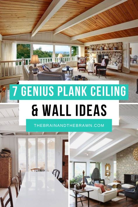 Today I've scoured the internet for you while analyzing whether to do white wood paneling--from plank ceilings and wall planks-- for our beach house design. As always, I'm analyzing the smartest way to go about this! I've narrowed it down to 7 ceiling & wall examples to show you! White Washed Tongue And Groove Walls, White Plank Ceiling Living Room, Whitewash Wood Ceiling, White Wood Ceilings, Beach House Ceiling, White Tongue And Groove Ceiling, White Plank Ceiling, White Wash Ceiling, White Plank Walls