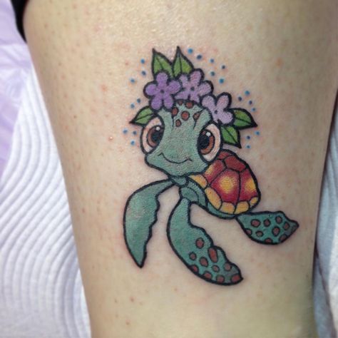 Kat Weir on Instagram: “🌸🐢 Squirt for Jazz yesterday! Thank you!! 🐢🌸 #squirt #findingnemo” Squirt Tattoo Finding Nemo, Nemo Tattoo, Whimsical Tattoos, Florida Tattoos, Purple Tattoos, Cartoon Character Tattoos, Small Pretty Tattoos, Disney Tattoo, Cartoon Tattoos