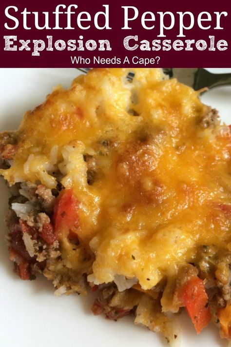 Like stuffed peppers but not all the fuss? Make this easy Stuffed Pepper Explosion Casserole, all the great flavors of the traditional dish, but so easy. #casserole #easydinner #groundbeefrecipe Zucchini Cornbread, Pepper Casserole, Easy Stuffed Peppers, Stuffed Pepper Casserole, Cornbread Casserole, Cattle Drive, Stuffed Pepper, Meals Recipes, Beef Casserole Recipes