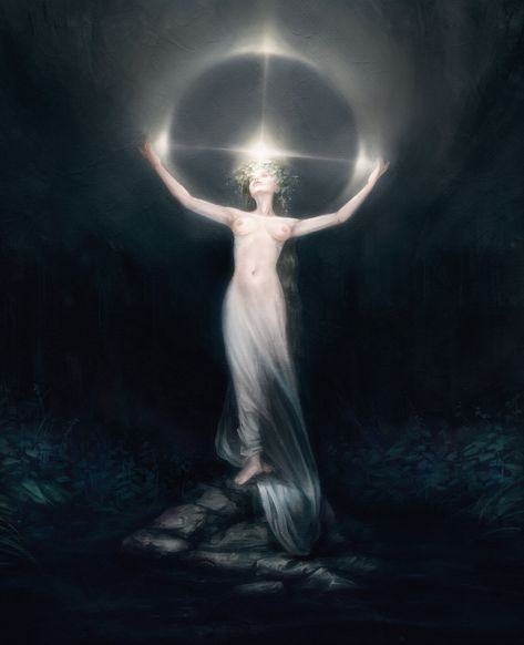 ArtStation - And the wheel will turn again. Walpurgis Night, Nature Goddess, Aesthetic Space, Mystical Art, Fantasy Aesthetic, High Fantasy, Moon Goddess, Ethereal Art, Night Aesthetic