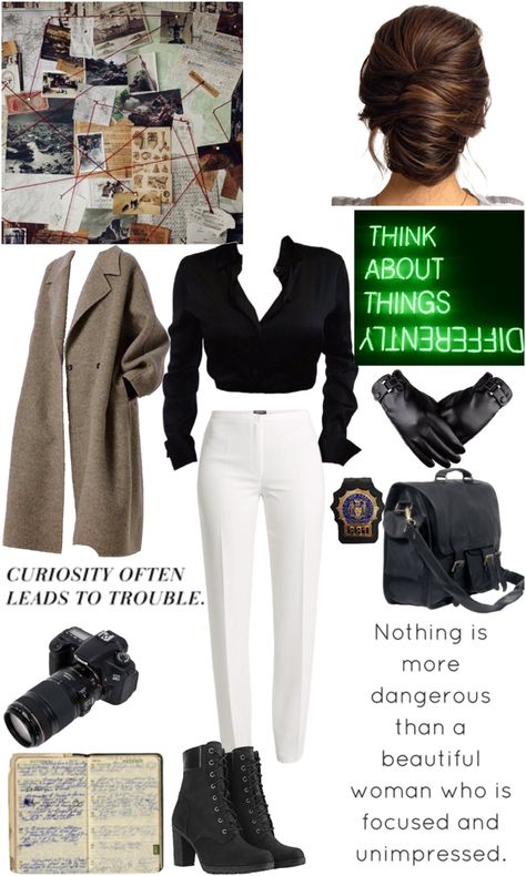 Women Detective Outfit Ideas, Detective Women Outfit, Detective Woman Outfit, Detective Core Outfits, Detective Aesthetic Modern, Detective Outfit Ideas, Detective Fashion, Female Detective Outfit, Women Detective Outfit