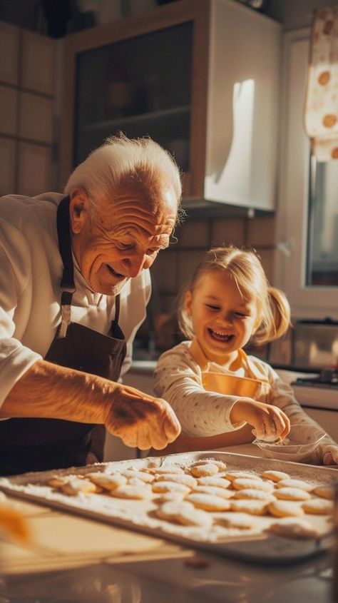 Grandfather And Granddaughter, Grandma Cooking, Family Baking, Bollywood Posters, Baking Cookies, Parenting Fail, Family Cooking, Grandma And Grandpa, Mom And Grandma