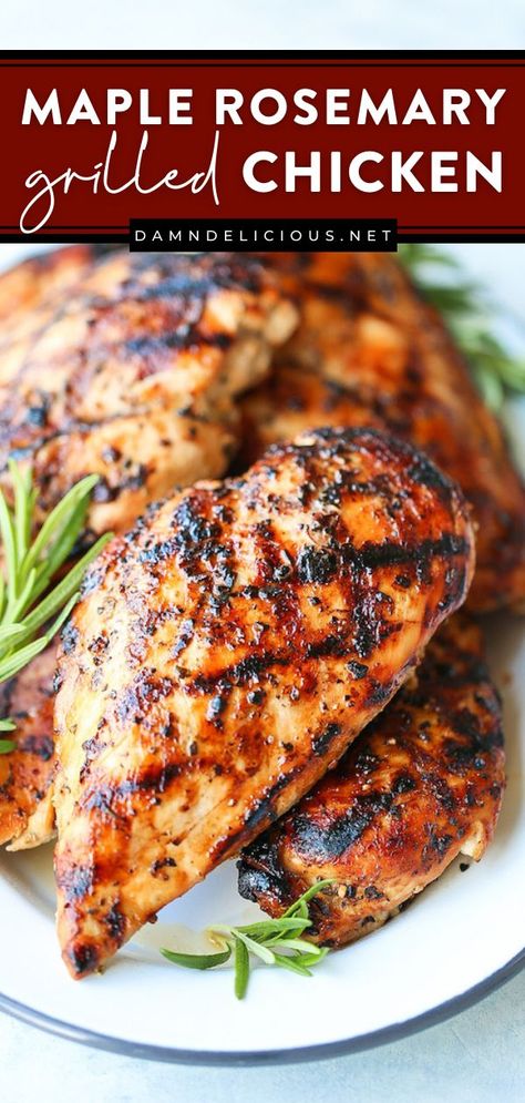 MAPLE ROSEMARY GRILLED CHICKEN, summer grilling recipes, dinner ideas Maple Rosemary Chicken, Gluten Free Bbq Chicken, Rosemary Marinade, The Best Grilled Chicken, Marinade Chicken, Best Grilled Chicken, Dinner Rotation, Weekly Dinner, Grilled Dinner