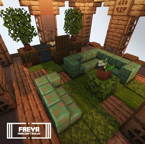 Minecraft Jungle Interior, Club In Minecraft, Minecraft Jungle House Interior, Minecraft Cave Interior, Minecraft Seating Area, Minecraft Club Ideas, Minecraft Fantasy Interior, Minecraft Fire Pit, Minecraft Cave House Interior