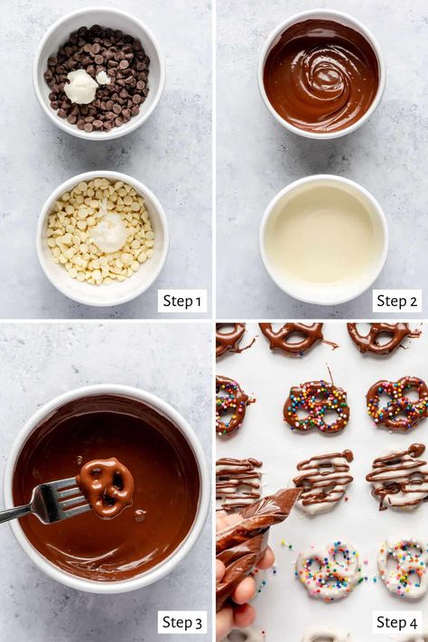 Easy Chocolate Covered Pretzels - Feel Good Foodie Mini Chocolate Covered Pretzels, Easy Chocolate Dipped Treats, Easy Chocolate Covered Pretzels, Diy Chocolate Covered Pretzels, Chocolate Dipped Treats Ideas, Fall Chocolate Covered Pretzels, How To Make Chocolate Covered Pretzels, Pretzel Dipped In Chocolate, Chocolate Covered Smores