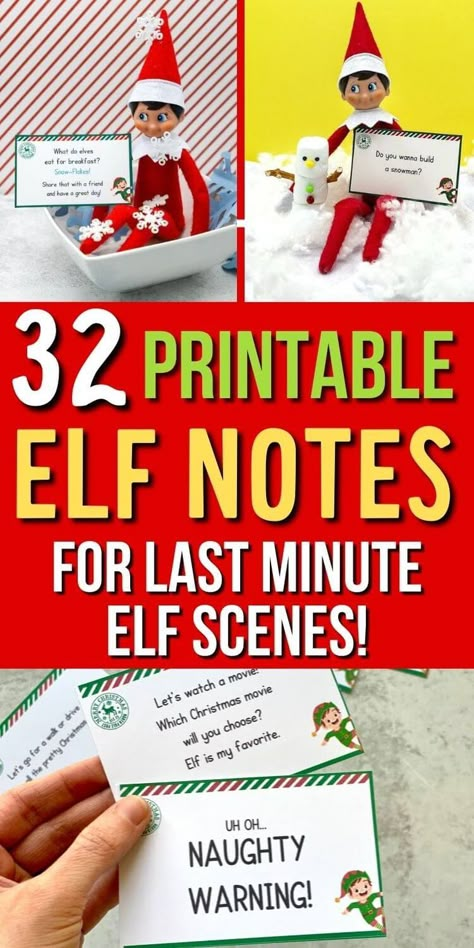 Need last minute Elf on the Shelf ideas that are easy to set up? These printable Elf on the Shelf notes are great for that! Just download the Elf on the Shelf printables, cut out the note cards, and set them up with your elf and a prop or two. Includes notes for bad behavior and naughty kids too! Great for easy Elf scenes! Be Good Elf On The Shelf Messages, Elf On The Shelf Sayings Funny, Nerds Rope Elf On The Shelf, Elf Notes Printable, Elf On Shelf Gingerbread House Note, Elf On The Shelf Notes To Kids Funny, Elf On The Shelf Ideas For Bad Behavior Kids, Notes From The Elf On The Shelf, Elf Warning For Bad Behaviour