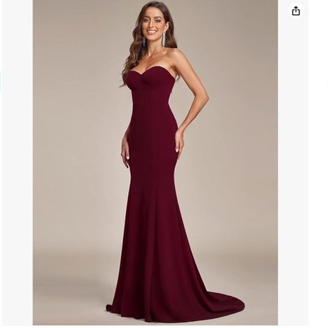 Ever Pretty Simple Strapless Mermaid Formal Gown Maroon Prom Dress Burgundy, Maroon Evening Gown, Maroon Formal Dress, Prom Dresses Maroon, Simple Sleeveless Dress, Eloping Dress, Wine Red Prom Dress, Burgundy Prom Dress Mermaid, Maroon Prom Dress