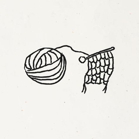 Knitting Illustration Drawing, Crochet Illustration Art, Crochet Drawing Illustration, Crochet Graphic Design, Yarn Doodle, Crochet Doodle, Scarf Doodle, Knit Tattoo, Knitting Doodles