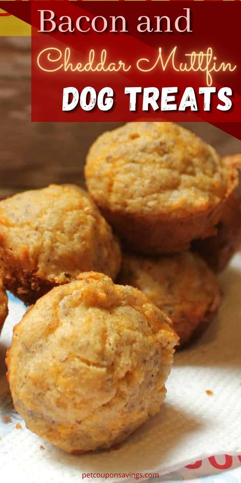 Bacon and Cheddar Muffin Dog Treats Savory Dog Treats Recipe, Cheesy Dog Treats, Puppy Muffins Dog Treats, Maple Bacon Dog Treats, Homemade Dog Muffins, Dog Muffins Recipe Easy, Shelf Stable Dog Treat Recipe, Diy Soft Dog Treats, Soft Dog Treats Recipes