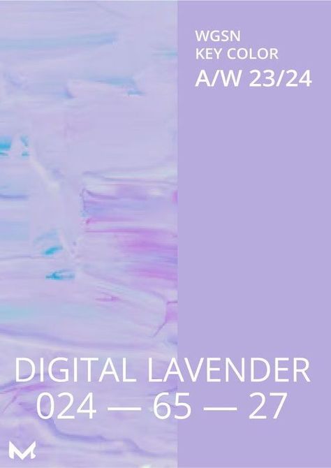 The health and wellness attributes of Digital Lavender for smart fitness, wearables and training-led product categories.This restful purple being important for sleep products within the beauty, interiors and fashion industries. This hue is perfect for virtual beauty filters and digital fashion skins, especially when combined with lustre and iridescence. Digital Lavender is gender-inclusive and we expect it to reach all product categories, including occasionwear, tailoring and colour cosmetics. Digital Lavender Color Palette, Wgsn Trend Forecast 2023, Aw23 Colour Trend, Digital Lavender Pantone, Fashion 23/24, Pantone Colour Of The Year 2023, Home Textile Trends 2023, Digital Lavender Fashion, 2023 Color Palette Trends