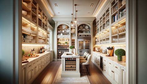 25 Butler's Pantry Ideas to Add a Touch of Luxury to Your Home Antique Butlers Pantry Cabinet, Kitchens With Sculleries, Dream Kitchen Pantry, Butler Pantry With Sink And Dishwasher, Kitchen Design With Butlers Pantry, Butler Pantry In Dining Room, Butler Pantry With Desk Area, Adding Butlers Pantry, Second Kitchen Pantry