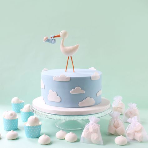 Tort Baby Shower Boy, Stork Baby Shower Ideas, Welcome Baby Boy Cake, Tort Baby, Baby Cake Design, Stork Cake, Pregnant Cake, Stork Baby Showers, Pinterest Cake