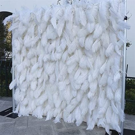 White Wedding Backdrop, Roll Up Curtains, Artificial Flower Wall, Wall Fabric, Fabric Feathers, Party Photo Backdrop, Flower Wall Wedding, Feather Wedding, Feather Wall