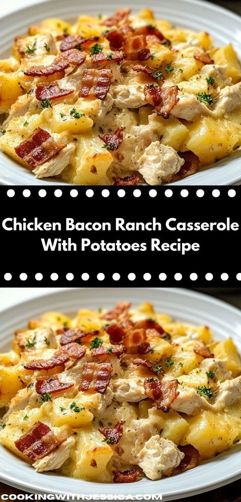 Discover the ultimate comfort food in this Chicken Bacon Ranch Casserole! Packed with savory goodness and family-friendly appeal, it's a must-try among casserole recipes that will satisfy even the pickiest eaters. Loaded Potato Ranch Chicken Casserole, Chicken Bacon Ranch Potato Bake, Casserole With Potatoes, Quick Casserole Recipes, Ranch Potato Recipes, Bacon Ranch Casserole, Turmeric Paste, Ranch Casserole, Bacon Ranch Potatoes