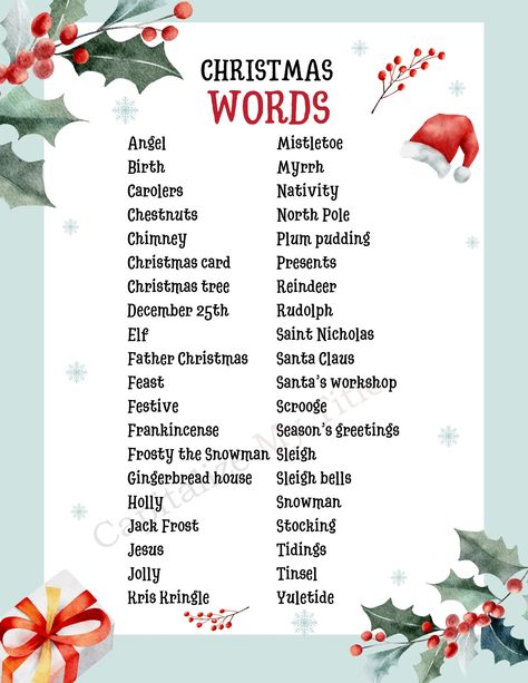 200+ Christmas Words and Phrases: Words Related to Christmas - Capitalize My Title Christmas Words List, Christmas Phrases, Plum Pudding, Paper Wreath, Word Searches, Words And Phrases, Christmas Tree Stand, Christmas Words, Frosty The Snowmen