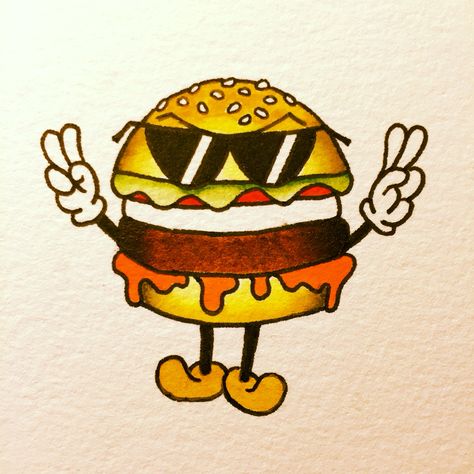 Veggie burger tattoo flash Hamburger Tattoo, Burger Tattoo, Beer Tattoo, In And Out Burger, Old School Tattoo Designs, Desenho Tattoo, Veggie Burger, Tattoo Flash, Old School Tattoo