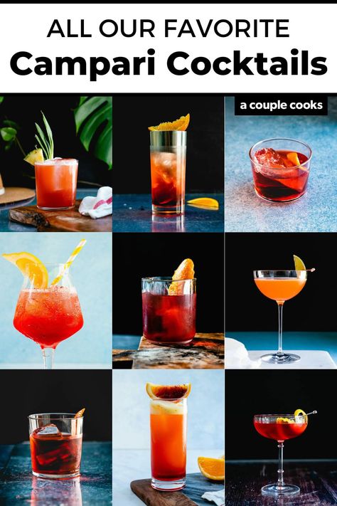 These essential Campari cocktails are must-try recipes perfect for using up a bottle! Try everything from a classic Negroni to a bubbly spritz. #campari #camparicocktails #cocktail #cocktailrecipes #cocktailswithcampari Campari Drinks, Strawberry Cocktail Recipe, Classic Negroni, Campari Cocktails, Strawberry Cocktails, A Couple Cooks, Italian Cocktails, Try Everything, Cocktails To Try