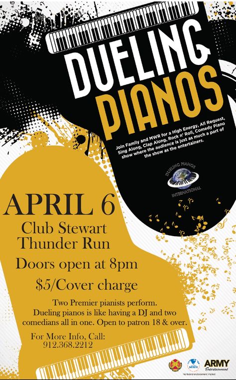 Two pianos duel in this concert at Club Stewart! Charity Concert Poster, Dueling Pianos, Music Graphics, Piano Decor, Posters Ideas, Concert Ideas, Jazz Poster, Poster Design Inspiration, Music Ideas