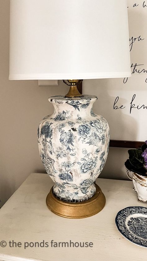 17 Reasons You Should Shop Second-Hand At Charity Shops Thrift Store Lamp Makeover, Decoupage Lamp, Farmhouse Thrift Store Makeovers, Upcycled Thrift, Textured Spray Paint, Decoupage Crafts, Furniture Redos, Lamp Makeover, Spring Bedroom