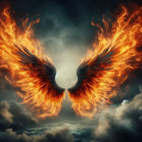 Fire Angel Wings, Wings Of Fire Tattoo, Burning Angel Wings, Phoenix Wings Tattoo, Fire Wings, Metal Angel Wings, Light Bringer, Fire Angel, Phoenix Wings