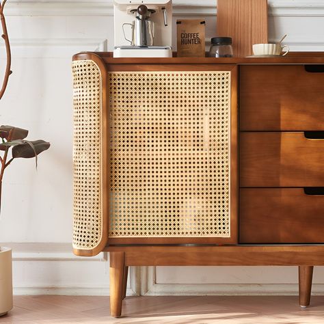 Vintage Sideboard Living Room Tea Cabinet - Cane Wood Dresser | Habitature https://www.habitature.com/products/dresser-rattan-wood This beautiful cabinet gives your room or entry way an instant makeover, with the natural charm brought by its rattan and wood accents. Sideboard Living Room, Sideboard Dining Room, Tea Cabinet, Storage Furniture Living Room, Sideboards Living Room, Rattan Dining, Beautiful Cabinet, Wooden Sideboard, Dining Room Storage