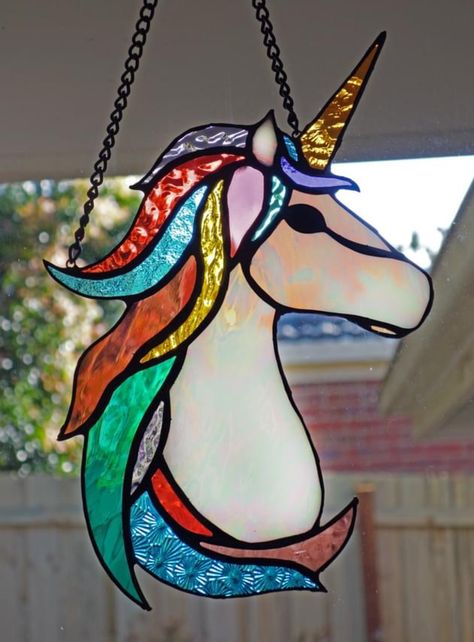 Unicorn Stained Glass Art, Owl Balloons, Stained Glass Night Lights, Buffalo Skull, Peace Dove, Stained Glass Suncatcher, Animal Patterns, Stained Glass Crafts, Unusual Things