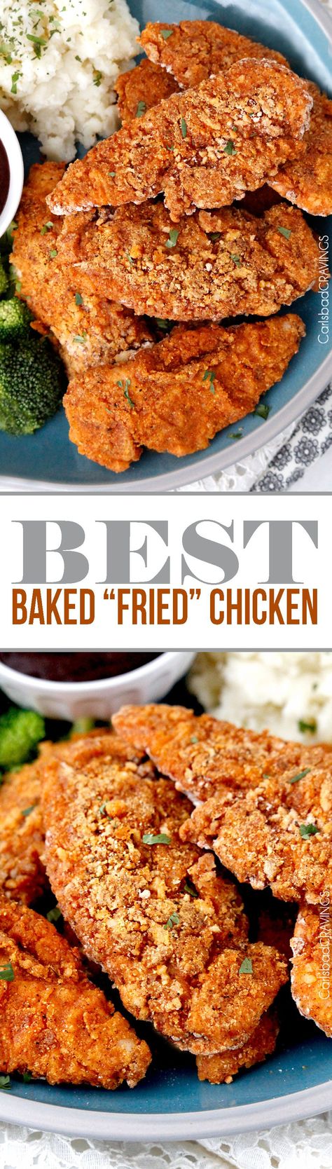 seriously the BEST Baked "fried" chicken! Crispy chicken marinated in spiced… Fried Chicken Crispy, Baked Fried Chicken, Chicken Crispy, The Grease, Oven Fried Chicken, Baked Fries, Chicken Main Dishes, Fries In The Oven, Marinated Chicken