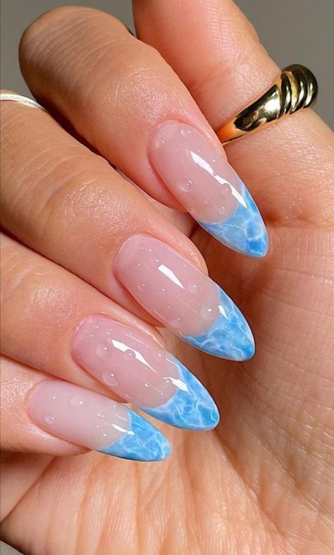 Sea French Nails, Water French Tip Nails, Ocean French Tip Nails, Pool Nails, Water Nails, Summery Nails, French Nail Designs, Gel Nail Design, Birthday Nails