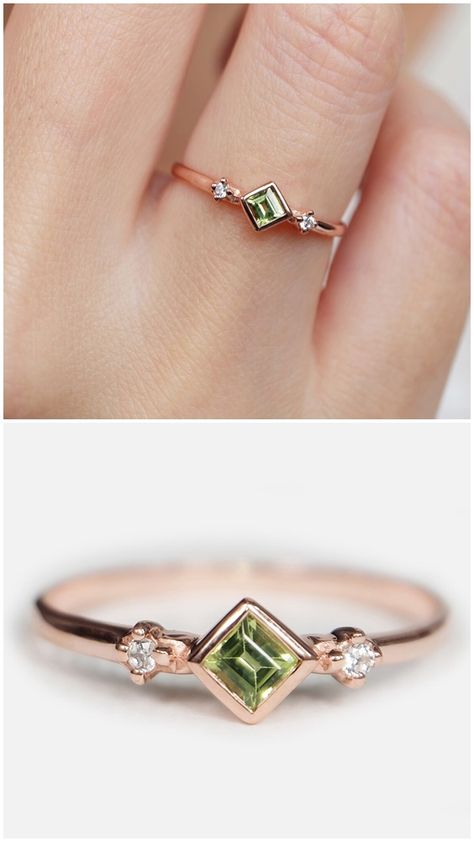 Gold Peridot Ring, Modern Gold Jewelry, August Birthstone Jewelry, Ring Birthstone, August Birthstone, Ring Ideas, Peridot Ring, Rare Gemstones, Ring Dainty