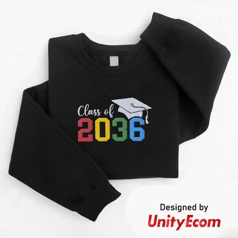 Amazon.com: Custom Embroidered Class Of 2036 Shirt, Future Graduate Tee, Class 2036 Tee, Class 2 Sides Tee, Graduation Year Tee, Pupil Name Tee, Hand Print Tee, 1st Day Tee : Handmade Products Custom Embroidery Crew T-shirt For College, School T-shirt With Embroidered Text And Crew Neck, Graduation Text Print Crew Neck Top, Class Of 2037 Shirt, Customizable Crew Neck T-shirt For Graduation, Graduation Year, 1st Day, Hand Print, Embroidered Sweatshirts