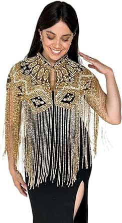 Metallic Sweater Outfit, Fringe Bolero, Evening Shawls And Wraps, Flapper Outfit, Bridal Art, Art Deco Dress, Occasion Dresses Wedding, Metallic Sweater, Fancy Dresses Party