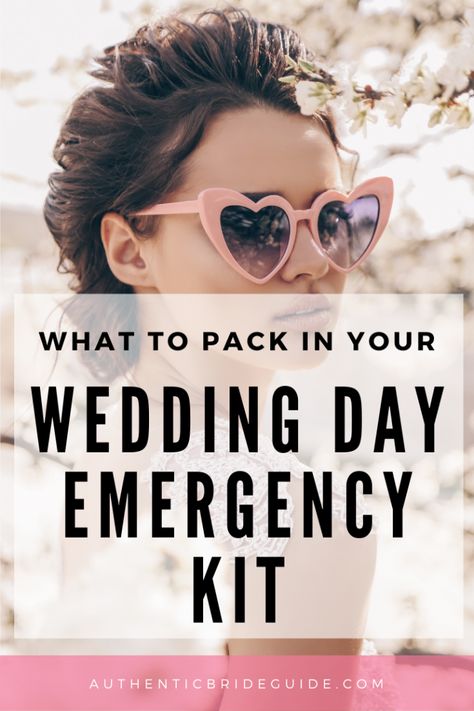 What to pack in wedding day bag - AuthenticBrideGuide.com Wedding Essentials Checklist, Emergency Kit Essentials, Wedding Day Emergency Kit, Bridal Essentials, Wedding Budget Template, Wedding Checklist Budget, Wedding Emergency Kit, Wedding Budget Breakdown, Wedding Hacks