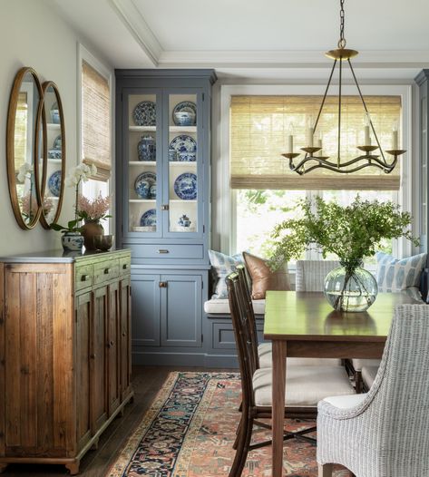 Woodmere Drive - Transitional - Dining Room - Boston - by Jamie Keskin Design | Houzz Narrow Dining Room, New England Interior, Cedar Creek, Sun Valley, The Dining Room, Dining Room Inspiration, Farmhouse Dining, Dining Room Design, Banquette