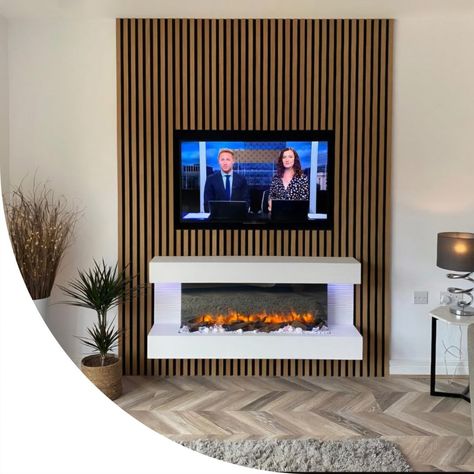 Oak acoustic wall panels used to create a media wall Acoustic Panelling, Wood Slat Wall, Chimney Breast, Wall Panelling, Acoustic Wall Panels, Acoustic Wall, Media Wall, Slat Wall, New Build