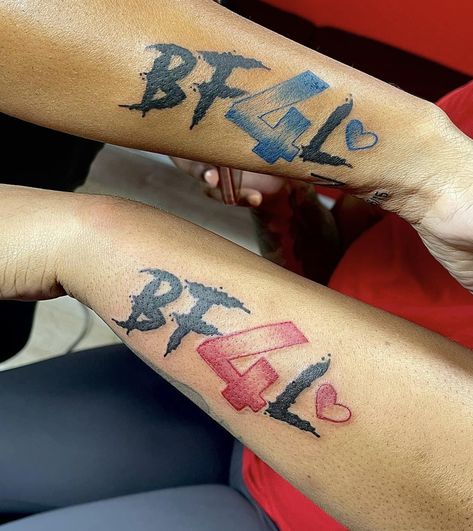 Matching Tats With Bestie, Bestie Tattoos Boy And Girl, Bf4l Tattoo, Black Best Friend Tattoos, Best Friend Tattoos Black Women, Boy Best Friend Tattoos, Best Friend Tattoos For Men And Women, Black Matching Tattoos, Matching Tattoos For Boy Best Friends