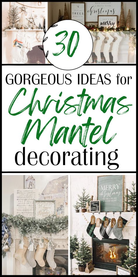 Christmas Mantel With Candles, Simple Mantle Decor Christmas, Christmas Decor On Mantle, Farmhouse Mantle Christmas Decor, Farmhouse Fireplace Christmas Decor, How To Decorate A Fire Place Mantle For Christmas, Christmas Mantel With Trees, Christmas Mantels With Trees, Decorating Mantles For Christmas Ideas