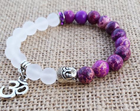 Yoga Bracelet Beads, Purple Jasper, Om Charm, Spiritual Yoga, Buddha Bracelets, Wrist Mala, Bracelet Bead, Jasper Bracelet, Beads Bracelet Design