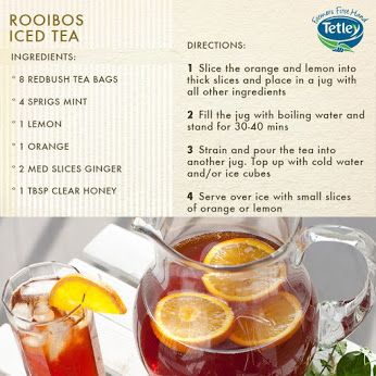 Iced Rooibos Tea Recipe, Rooibos Ice Tea, Rooibos Ice Tea Recipe Homemade, Rooibos Iced Tea Recipes, Orange Iced Tea, Rooibos Cake, Iced Rooibos Tea, Rooibos Tea Recipe, Rooibos Tea Recipes