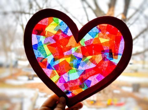 Heart-Suncatchers, easy Valentine's crafts Suncatcher Template, Valentine Bingo, Stained Glass Cookies, Suncatcher Diy, Homemade Valentines Day Cards, Heart Suncatcher, Owl Valentines, Suncatcher Craft, Toilet Paper Crafts