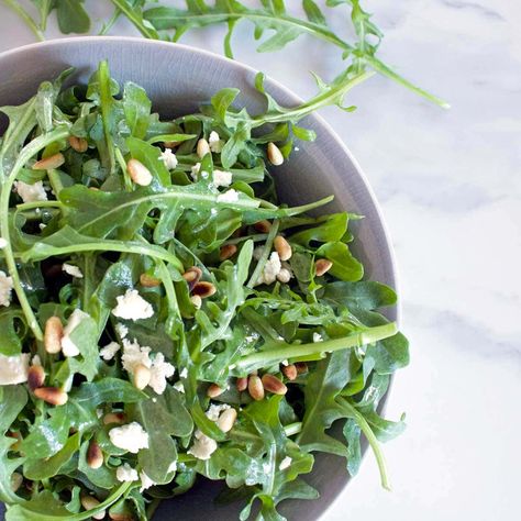 Rocket Salad Recipe, Pine Nut Salad Recipe, Rocket Recipes, Pine Nut Salad, Lemon Salad Dressings, Nut Salad, Pine Nuts Salad, Pine Seeds, Feta Salad Recipe