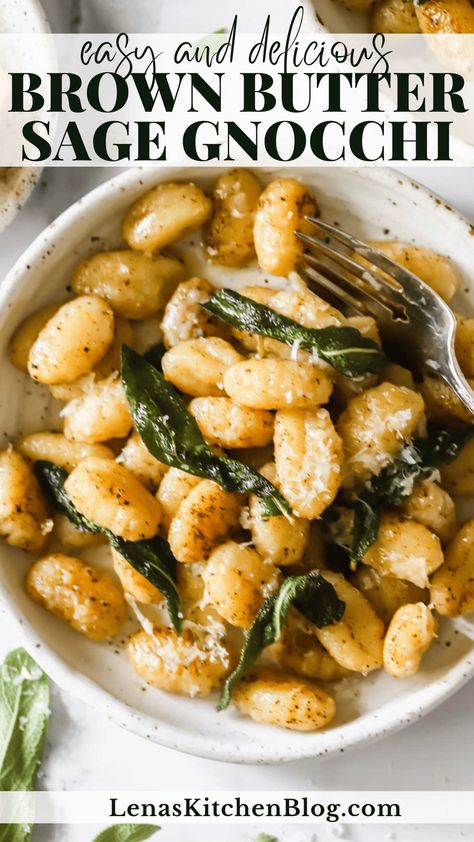 This simple Brown Butter Sage Gnocchi takes 15 minutes yet tastes unbelievably gourmet! Browned butter and crispy sage leaves pair perfectly with soft potato dumplings and freshly grated Parmesan cheese. Enjoy it as a comforting main on weeknights, or make it for your loved one on date nights! Sweet Potato Gnocchi Sauce, Potato Gnocchi Sauce, Butter Sage Gnocchi, Sage Gnocchi, Juicy Chicken Breast Recipes, Slow Cooker Pumpkin Soup, Gnocchi Sauce, Vegan Gnocchi, Gnocchi Recipes Homemade