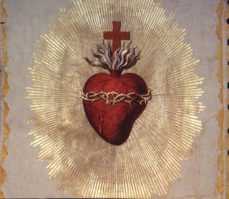 Sacred radiant heart banner from MoonsCuriousItems on Etsy.com Sacred Heart Art, Sacred Heart Tattoos, Heart Banner, Heart Painting, Biblical Art, Arte Inspo, Catholic Art, Ethereal Art, Sacred Art