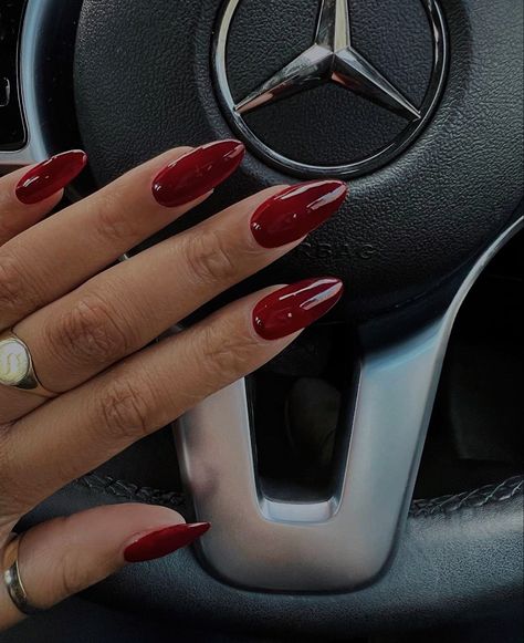 Nails 2024 Red, Oval Red Nails, Red Oval Nails, Oval Nails, Red Nails, Body Care, Nail Inspo, Cute Nails, Nails