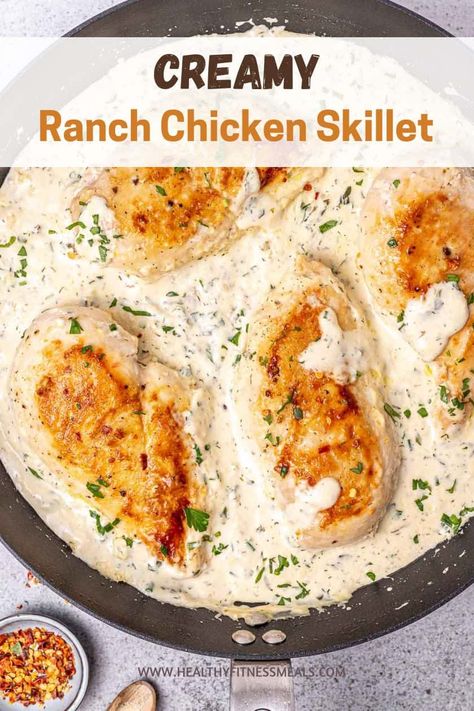 Chicken In Skillet Recipes, Ranch Chicken Stove Top, Chicken Recipes On The Stove, Creamy Ranch Sauce For Chicken, Stovetop Chicken Breast Recipes, Chicken Recipes On Stove Top, Chicken Ranch Stove Top Dinner, Ranch Skillet Chicken, Creamy Ranch Chicken Recipes