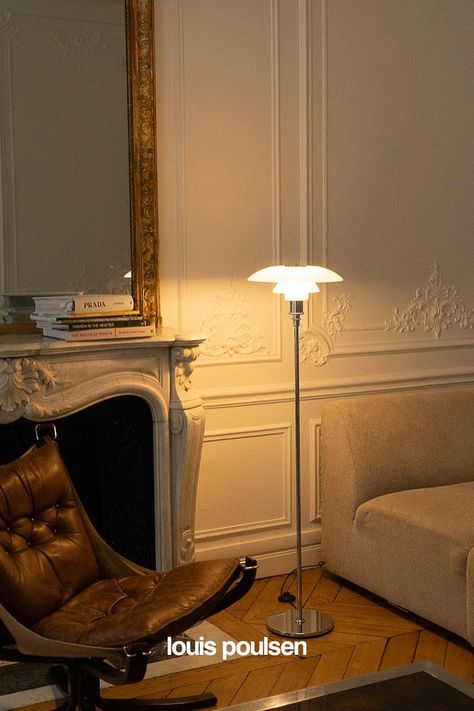 Based on the three-shade system designed by Poul Henningsen in 1925-1926, the PH 3½-2½ Floor lamp provides a glare-free, soft light, creating a warm and inviting ambience in your living room. Credit: @parisianvibe Ph Lamp, Lamp Shop, Poul Henningsen, Floor Lamp Design, Louis Poulsen, Iconic Design, Diffused Light, 2nd Floor, Lamps Living Room