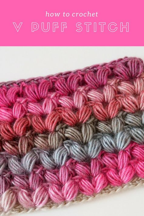 Crochet V Puff Stitch - B.hooked Crochet | Knitting | Podcast V Puff Stitch, Crochet Crocodile, V Stitch Crochet, Puff Stitch Crochet, Winter Crochet, Crochet Knit Stitches, Crochet Stitches For Beginners, Puff Stitch, Tutorial Crochet