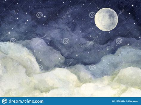 Watercolor Painting of Night Sky with Full Moon and Shining Stars Stock Photo - Image of moonlight, background: 213069424 Moonlight Poster, Wallpaper For Home Wall, Boys Room Wallpaper, Wallpaper Watercolor, Watercolor Clouds, Nursery Mural, Nursery Paintings, Free Photo Editing, Cloud Painting